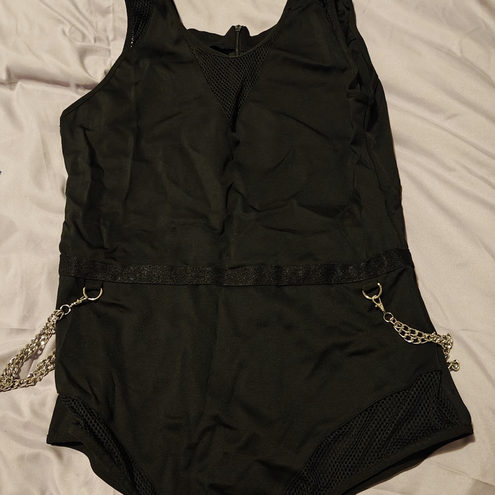 Forest Ink black bathing suit one piece w chains